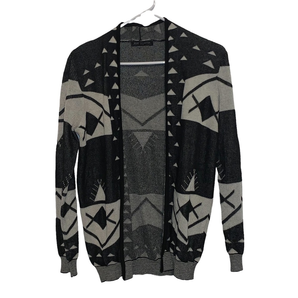 Bajee Collection by Becool Geometric Black and Light Gray Open Cardigan Size M/L